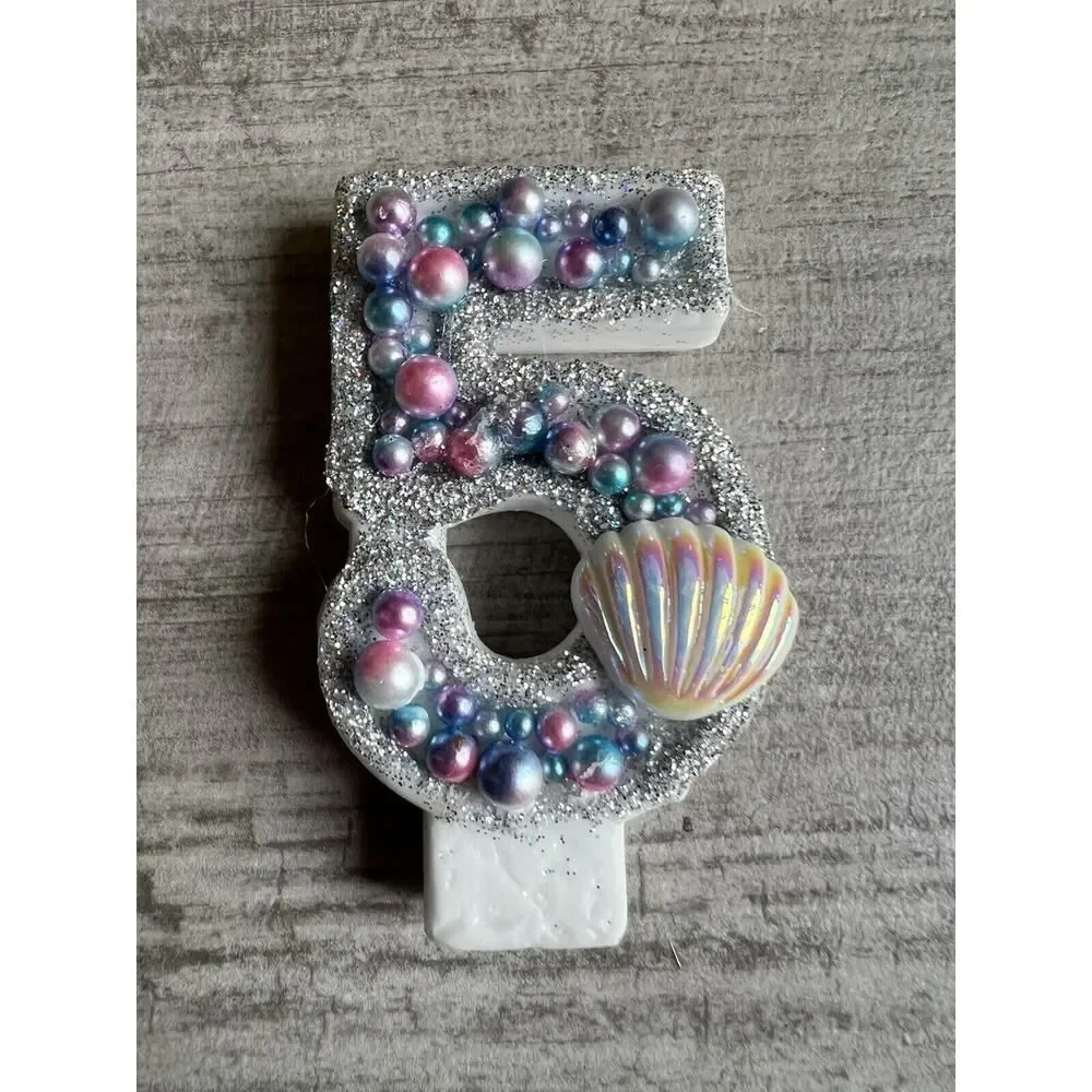Los Angeles Boutique Luxury Birthday Cake Topper Candle 5 Mermaid Glitter USED